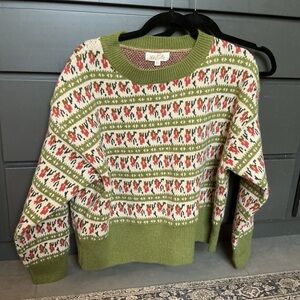 Listicle Festive Knit Sweater - Green and Red Pattern